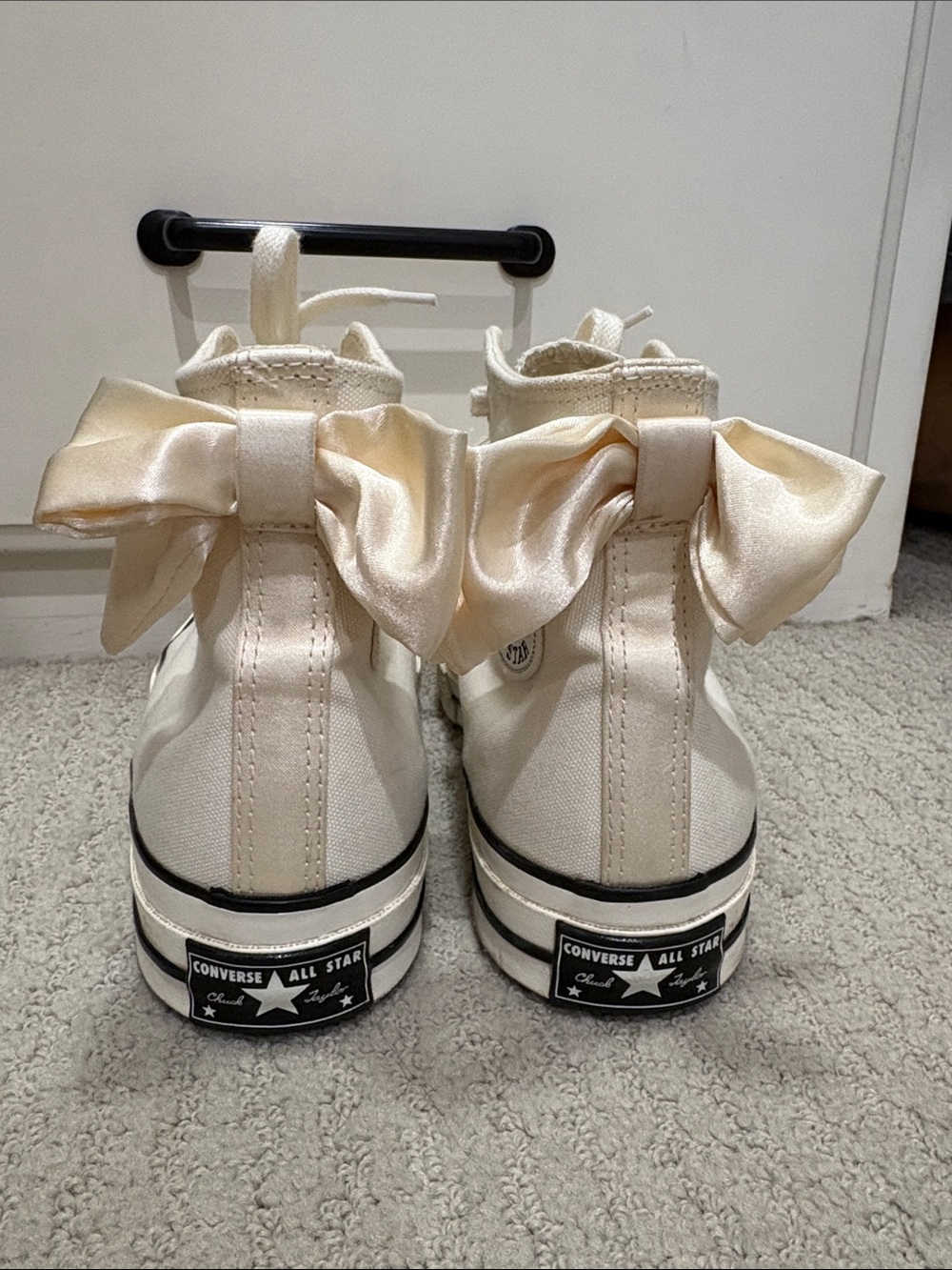 Converse Cream High Top Sneakers with Satin Bow